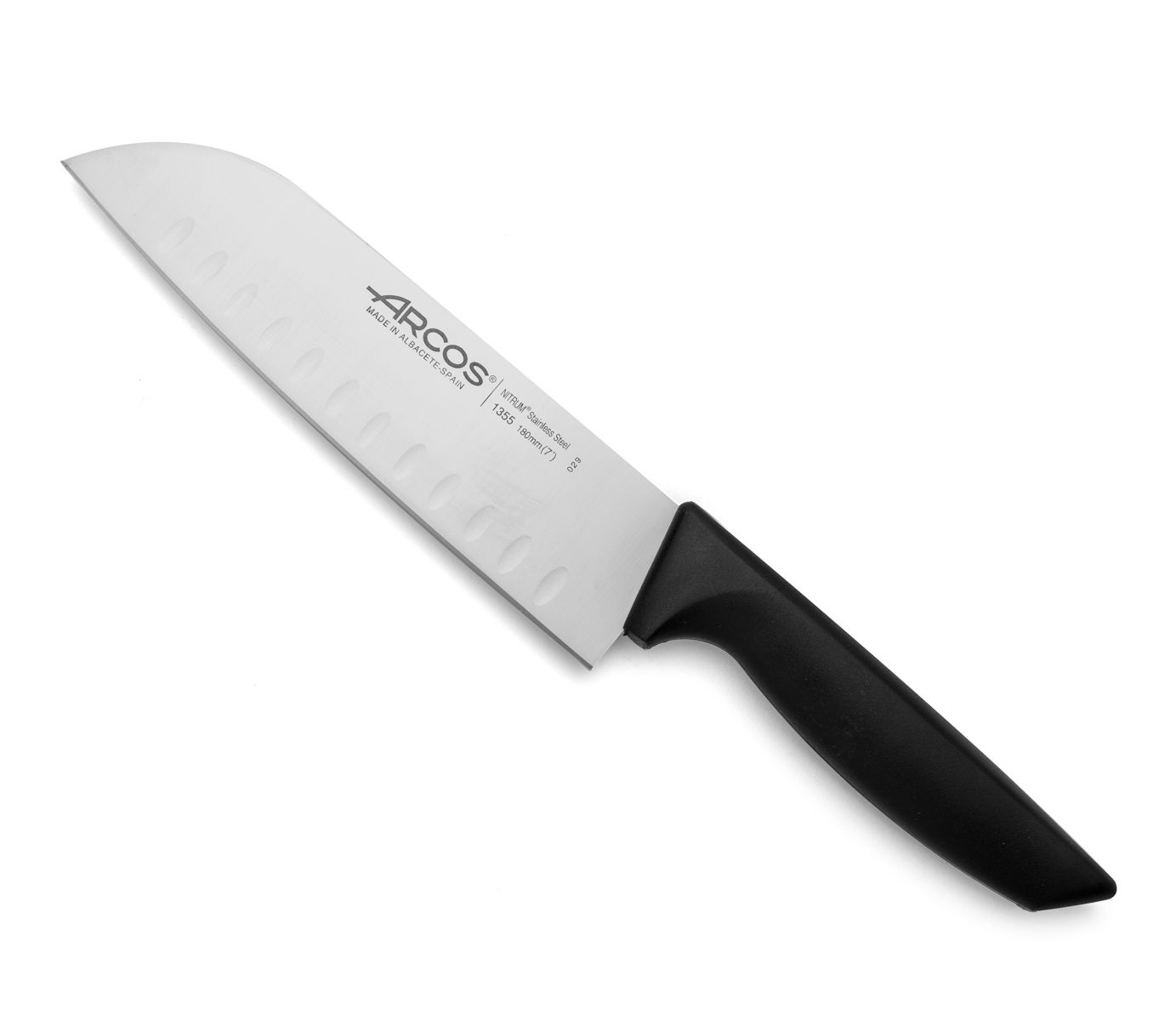 Nôž Santoku s okrajom Granton, séria NIZA, Arcos, Čierna, (L)314mm