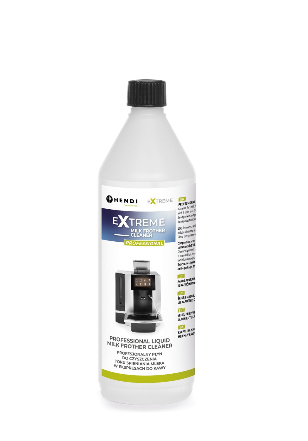 Extreme Milk Frother Cleaner Kvapalina profesionálna čistiaca kvapalina na čistenie napeňovača mlieka v kávovaroch, HENDI, 1 l