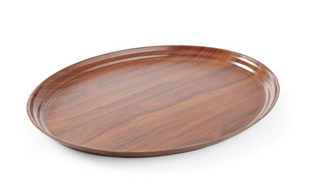 Laminovaný servírovací podnos, protišmykový, oválny, AmerBox, Mahagón, 200x265mm