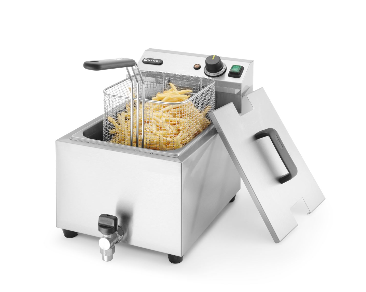Manuálna fritéza Profi Line s vypúšťacím kohútikom, 8 l, HENDI, Profi Line, 8L, Svetlošedá, 230V/3500W, 305x515x(H)354mm Hendi 209202