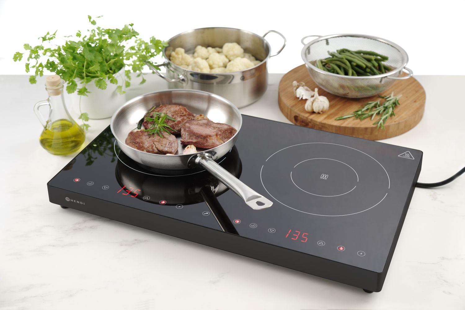 Indukčný varič dvojitý, HENDI, Kitchen Line, 230V/3500W, 608x405x(H)54mm 239414