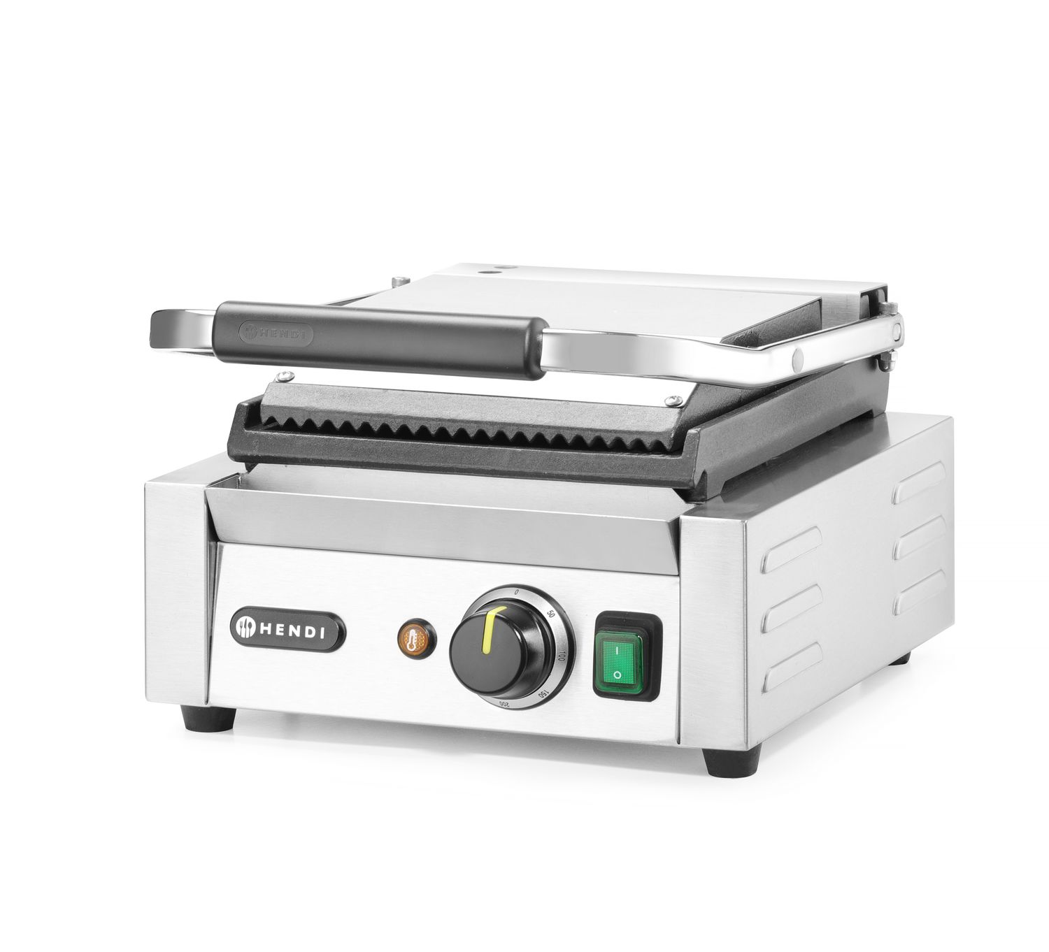 Jednoduchý kontaktný gril, HENDI, drážkovaný vrch a hladké dno, 230V/1800W, 310x400x(H)210mm H 263600