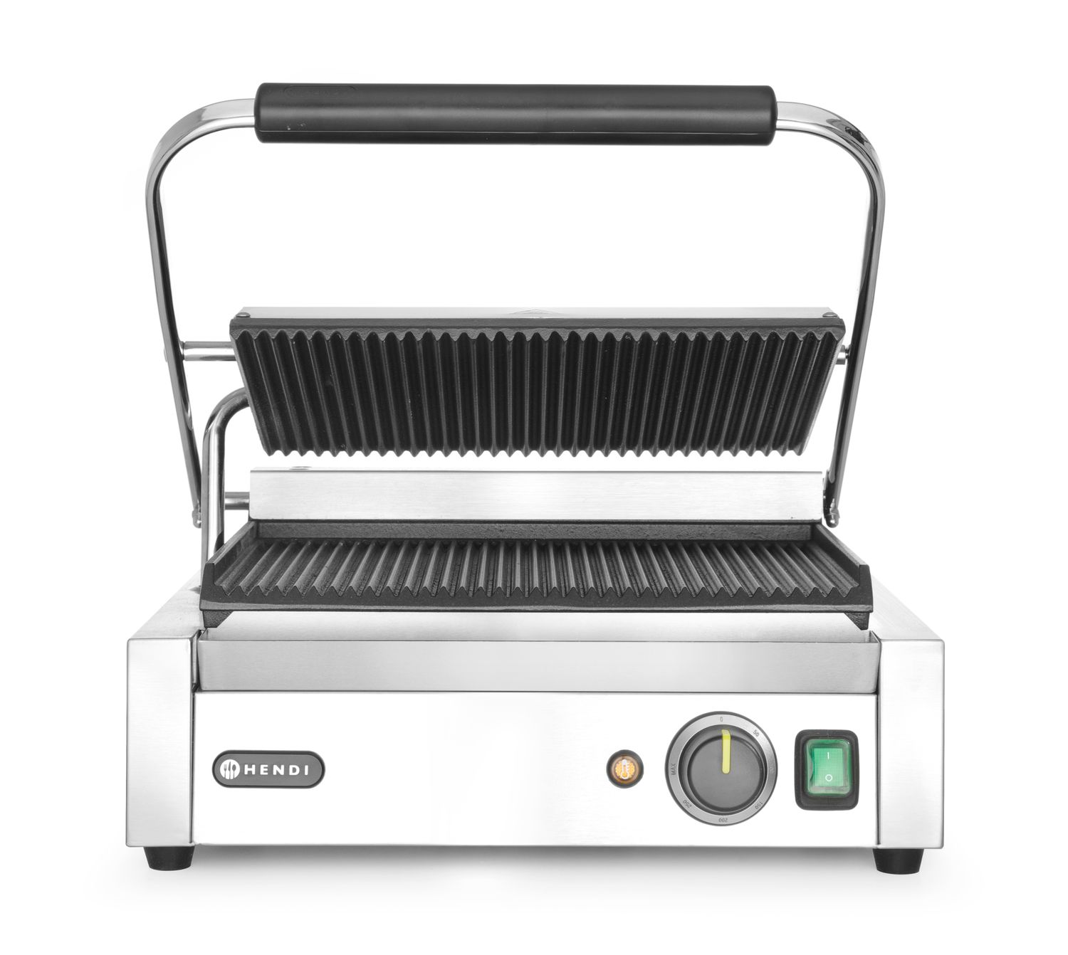Kontaktný grill „Panini“, HENDI, drážkovaný vrch a spodok, 230V/2200W, 432x396x(H)214mm PANINI 263655