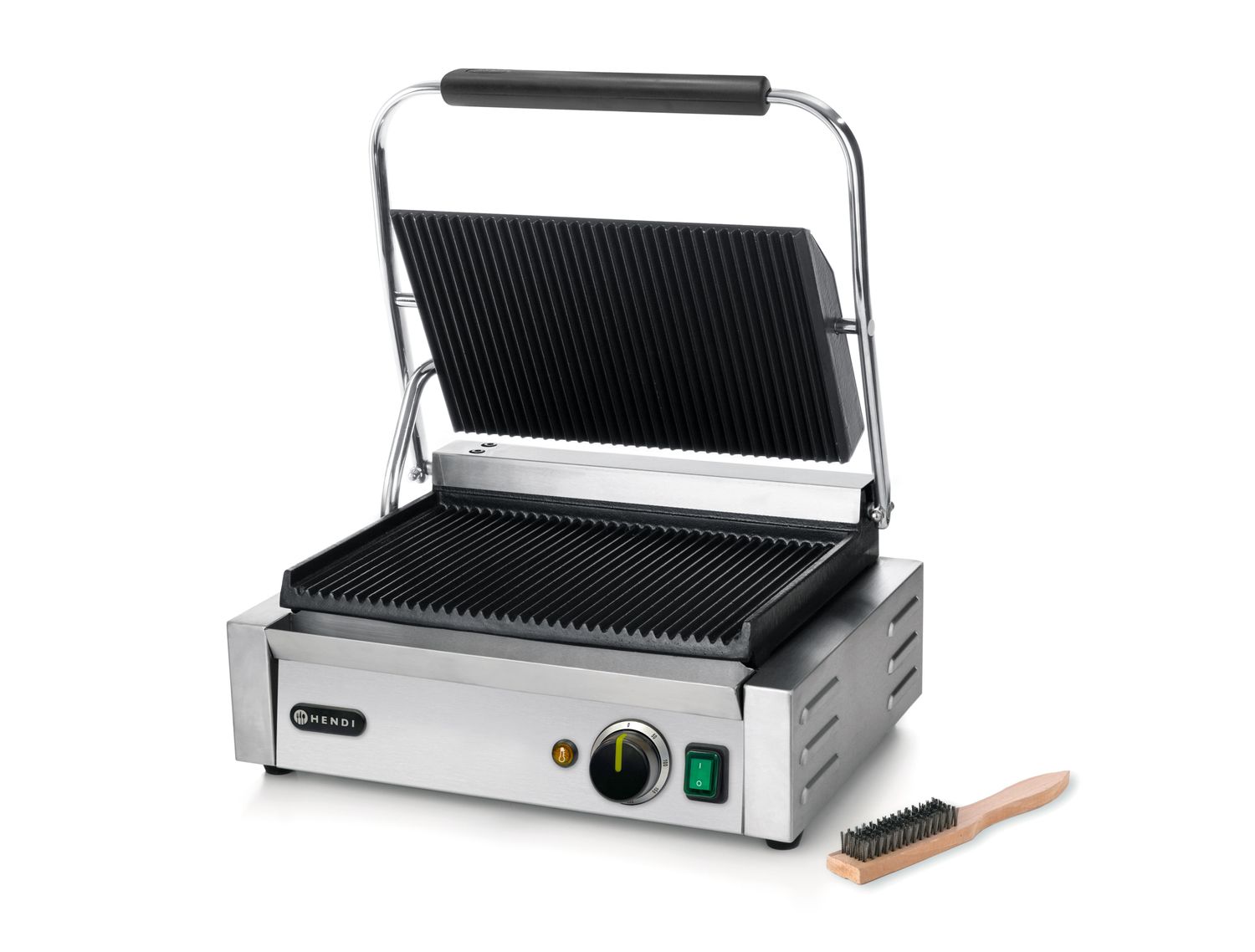 Kontaktný grill „Panini“, HENDI, drážkovaný vrch a spodok, 230V/2200W, 432x396x(H)214mm PANINI 263655
