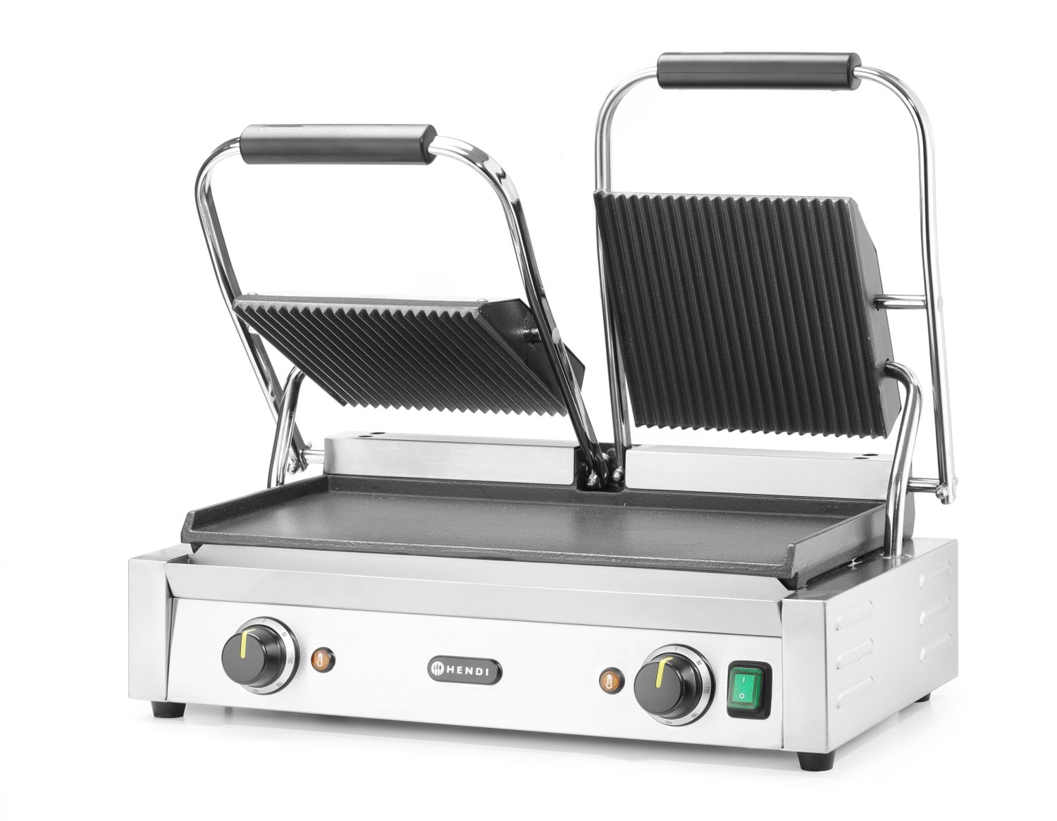 Dvojitý kontaktný gril, HENDI, drážkovaný vrch a hladké dno, 230V/3600W, 570x395x(H)510mm H 263808