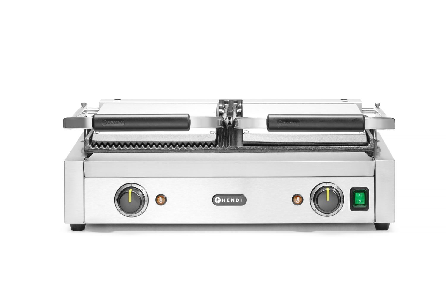 Dvojitý kontaktný gril, HENDI, napoly hladký, napoly drážkovaný, 230V/3600W, 575x430x(H)510mm H 263907