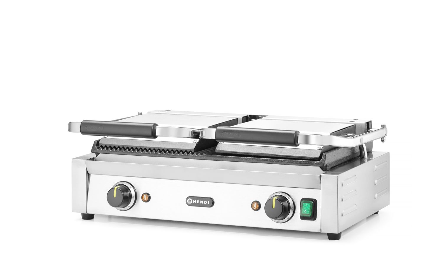 Dvojitý kontaktný gril, HENDI, napoly hladký, napoly drážkovaný, 230V/3600W, 575x430x(H)510mm H 263907