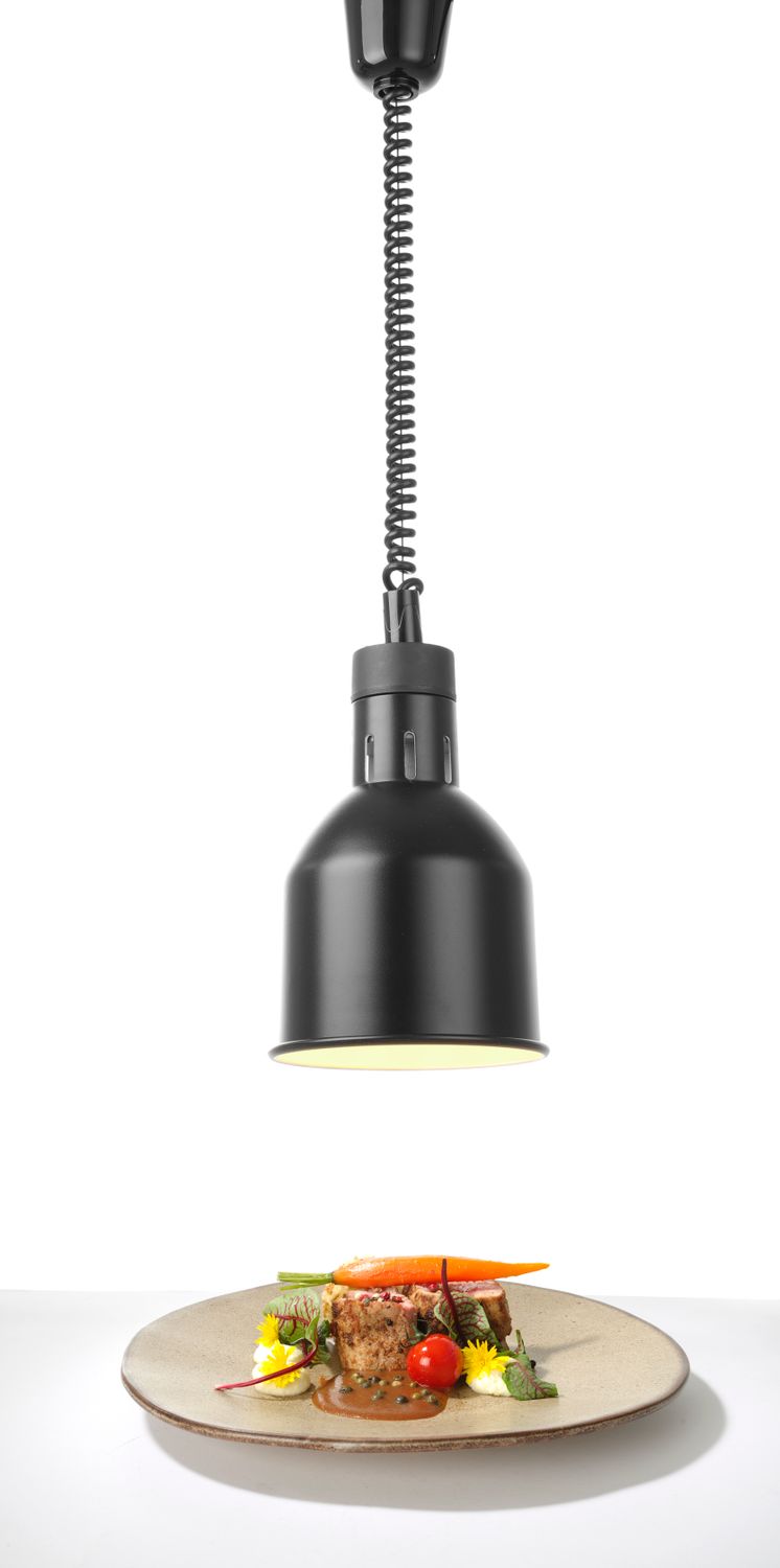 Lampa na ohrev jedál – závesná, valcová, HENDI, Čierna, 230V/250W, ⌀175x(H)250mm