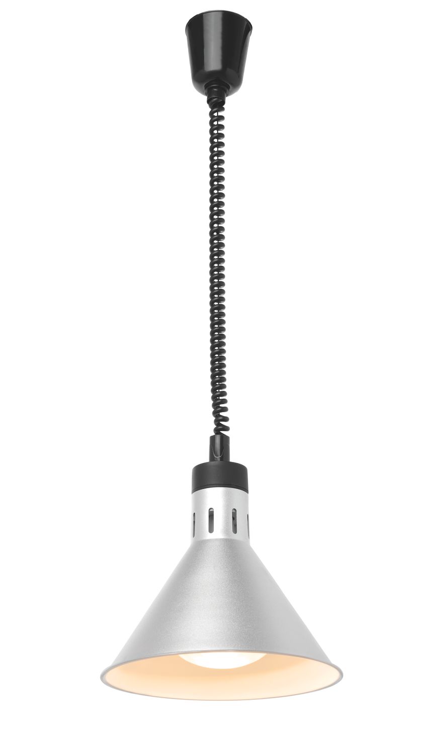 Lampa na ohrev jedál – závesná, kužeľová, HENDI, Strieborná, 230V/250W, ⌀275x(H)250mm 273869