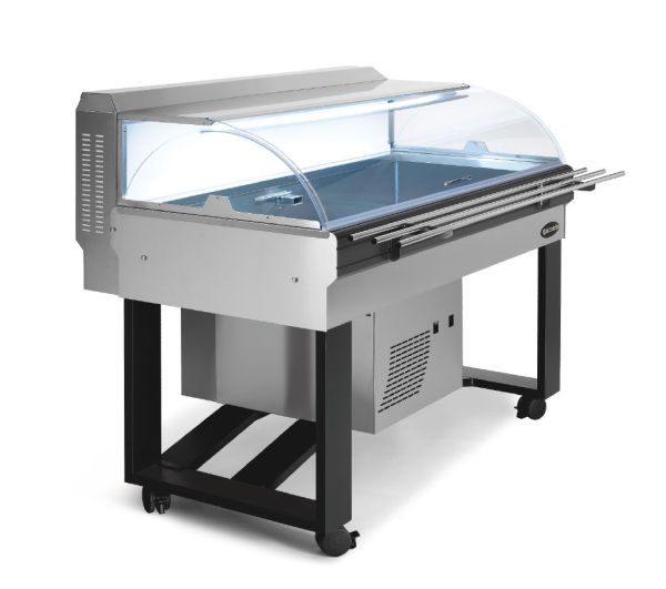 Chladiaci stôl na ryby s výrobníkom ľadu Buffet Fish Inox con mensole